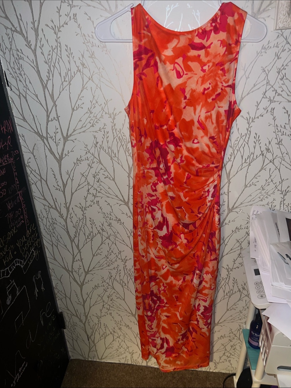 Vibrant Red & Pink Draped Maxi Dress size SMALL